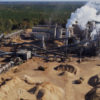 Wood chips piled in mounds more than 6 meters (20 feet) high cover the lot of the Enviva wood pellet plant in Ahoskie, North Carolina. Enviva says that it uses wood waste to produce pellets. The whistleblower and Mongabay’s on site investigation at a North Carolina clear-cut site and at the Ahoskie plant provided evidence to the contrary. Image by Justin Catanoso for Mongabay.