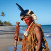 Chief Patiburi Pataxó stands on the beach of the reclaimed Quero-Ver community.