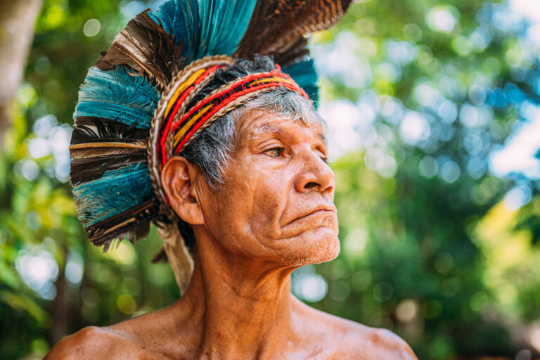 Indigenous elder of the Pataxó tribe in Brazil. Photo credit: Brastock Images. Licensed via Adobe Photo Stock