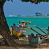 Traditional fishing boats on a Lombok beach.