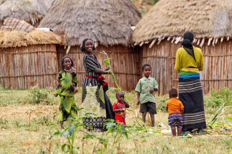 Indigenous Borana women farmers and their children in Ethiopia.