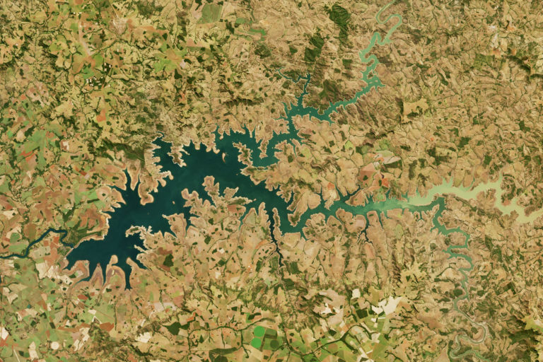 Prolonged dry conditions have caused the worst drought in central and southern Brazil in almost a century. The Operational Land Imager (OLI) on NASA's Landsat 8 captured an image of Lago das Brisas on the Paranaíba River on June 17, 2021.