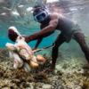 This Vezo fisherman had just speared an octopus. Behind him, the water is discolored by the the ink the octopus had released to try to protect itself. Photo © Garth Cripps / Blue Ventures.