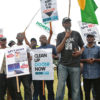 People protesting against fossil fuels and related pollution in Africa.