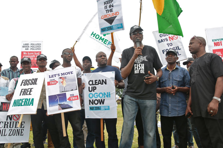 People protesting against fossil fuels and related pollution in Africa.