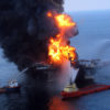 Fighting the flames on the Deepwater Horizon drill platform in 2010. Image credit: NOAA.