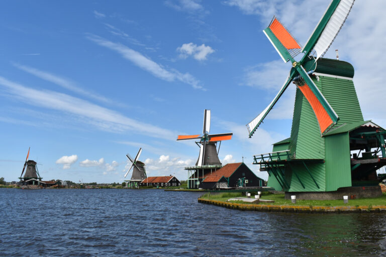 Dutch windmills in Zaanse Schans, Zaanstad.