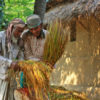 Farmers with freshly harvested paddy.