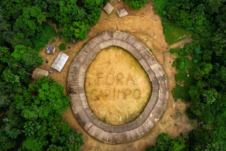 Yanomami community in northern Brazil saying ‘Go away, mining companies’. Image by Victor Moriyama/ISA.