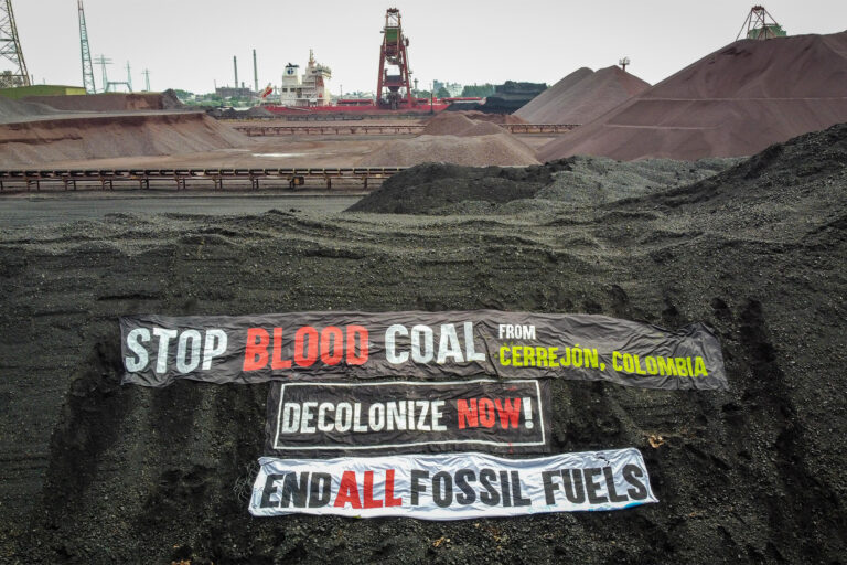 Activists protesting at Glencore's coal mining site in Cerrejón, Colombia.