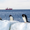 A Royal Navy research vessel patrols Antarctica.