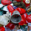 Throwaway single-use plastic trash at a festival in Germany.