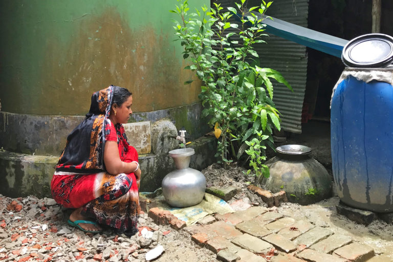 Rainwater harvesting in a coastal town in Bangladesh.